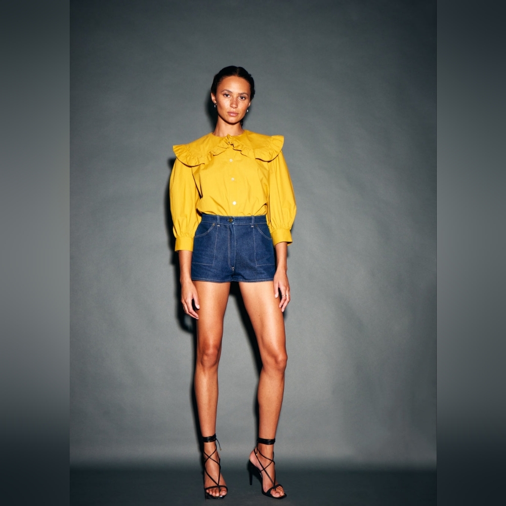 Secular L puff-sleeved ruffle top